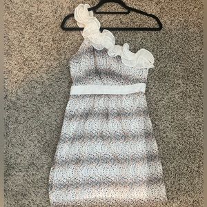 One shoulder white dress with multicolor pattern - fun party dress!